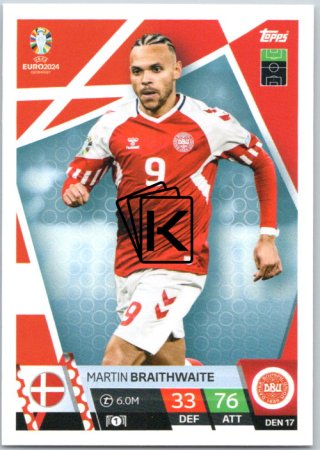 fotbalová karta Topps Match Attax EURO 2024 DEN17 Martin Braithwaite (Denmark)