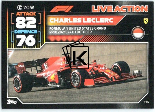 2022 Topps Formule 1Turbo Attax F1 Live Action 2021 236 Charles Leclerc (Ferrari)