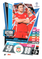 fotbalová kartička 2020-21 Topps Match Attax Champions League Extra Action Highlights AH7 Diogo Jota Liverpool
