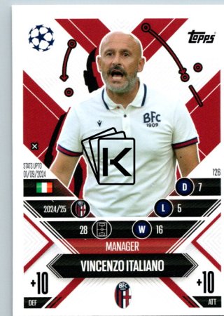 Fotbalová kartička 2024-25 Topps Match Attax EXTRA UEFA Club Competitions Manager Career 126.  Vincenzo Italiano (Bologna FC 1909)