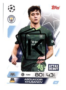fotbalová kartička 2025-26 Topps Match Attax UCC 53 Aboukodir Khusanov (Manchester City)