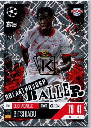 Fotbalová kartička 2024-25 Topps Match Attax EXTRA UEFA Club Competitions Breakthrough Baller 199 El Chadaille Bitshiabu (RB Leipzig)