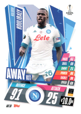 fotbalová kartička 2020-21 Topps Match Attax Champions League Extra Away Kit AK18 Kalidou Koulibaly SSC Neapol