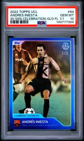 Gradovaná karta 2022 Topps UCL 30 Seasons Celebration Gold Foil #64 Andrés Iniesta 1/1 PSA 10