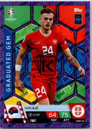 fotbalová karta Topps Match Attax EURO 2024 Purple Sapphire Holograph Graduated Gems SRB 10.  Ivan Ilić (Serbia)