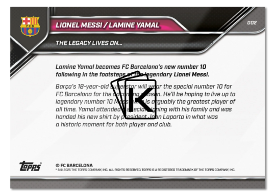 2025 Topps Now Lamine Yamal Lionel Messi FC Barcelona - The Legacy Lives on