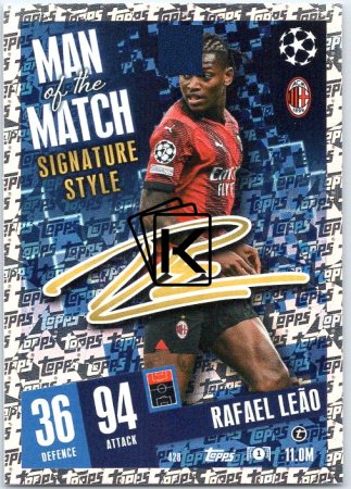 Fotbalová kartička 2023-24 Topps Match Attax UEFA Club Competitions  Man of the Match Signature Style 428	Rafael Leão AC Milan