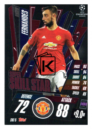 fotbalová kartička 2020-21 Topps Match Attax Champions League Extra Super Skill Star SKI5 Bruno Fernandes Manchester United