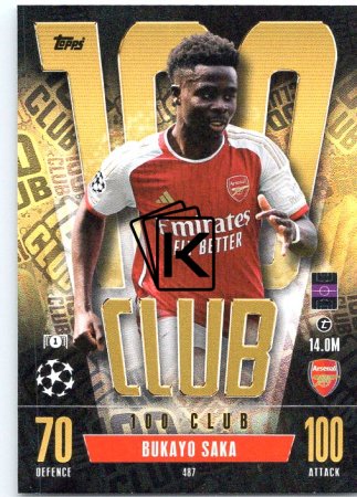 Fotbalová kartička 2023-24 Topps Match Attax UEFA Club Competitions 100 Club 487 Bukayo Saka Arsenal