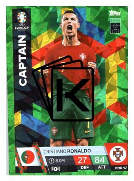fotbalová karta Topps Match Attax EURO 2024 Green parallel POR17 Cristiano Ronaldo (Portugal)