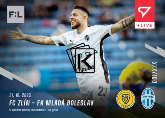 fotbalová kartička 2023-24 SportZoo Fortuna Liga Live L-13 Vasil Kušej  (FC Zlín - FK Mladá Boleslav  14 gólů)