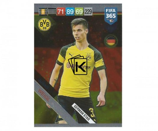 Fotbalová kartička Panini FIFA 365 – 2019 German Star 408 Julian Weigl Borussia Dortmund