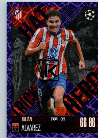 Fotbalová kartička 2024-25 Topps Match Attax EXTRA UEFA Club Competitions Hat Trick Hero 333.  Julián Álvarez (Atlético de Madrid)
