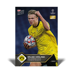 Fotbalová kartička Topps Now 2021-22 UCL 10 Erling Haaland Borussia Dortmund Award Winner