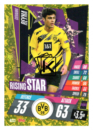 fotbalová kartička Topps Match Attax Champions League 2020-21 Rising Star RS11 Giovanni Reyna - Borussia Dortmund