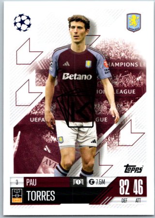 fotbalová kartička 2024-25 Topps Match Attax UEFA Club Competitions 3 Pau Torres (Aston Villa)