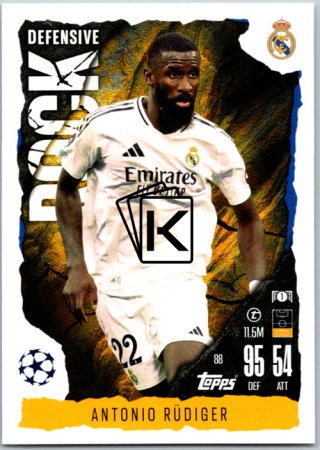 Fotbalová kartička 2024-25 Topps Match Attax EXTRA UEFA Club Competitions Defensive Rock 88 Antonio Rüdiger (Real Madrid CF)