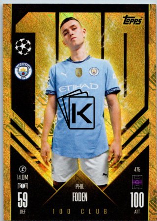 fotbalová kartička 2024-25 Topps Match Attax UEFA Club Competitions 100 club 475 Phil Foden (Manchester City)