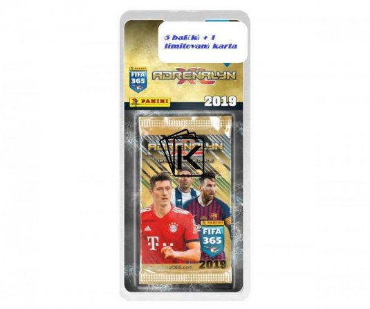 Blister fotbalových kartiček Panini FIFA 365 – 2019 (5 balíčků + 1 limitovaná karta)