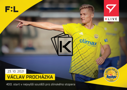 fotbalová kartička SportZoo 2021-22 Live L-051 Václav Procházka FC Fastav Zlín