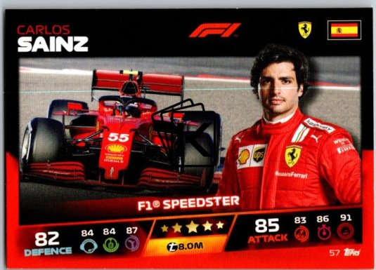 2021 Topps Formule 1 Turbo Attax Speedster 57 Carlos Sainz Scuderia Ferrari