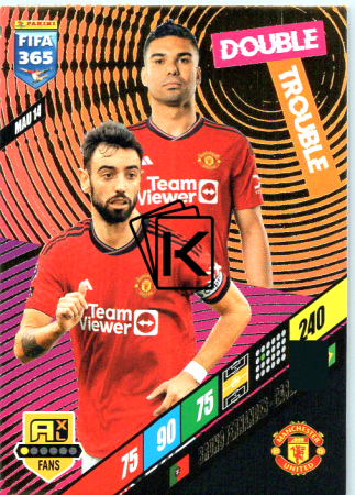 fotbalová karta Panini FIFA 365 2024 Adrenalyn XL MAU14 Bruno Fernandes / Casemiro Manchester United Double Trouble