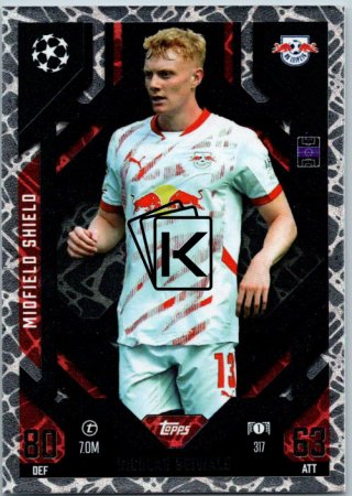 Fotbalová kartička 2024-25 Topps Match Attax EXTRA UEFA Club Competitions Midfield Shield 317 Nicolas Seiwald (RB Leipzig)