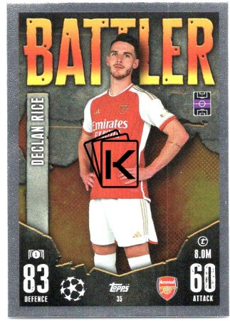 Fotbalová kartička 2023-24 Topps Match Attax UEFA Club Competitions 35	Declan Rice Arsenal