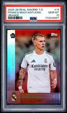 Gradovaná karta 2025-26 Topps Real Madrid Team Set Orange #14 Franco Mastantuono /25 (RC) PSA 10
