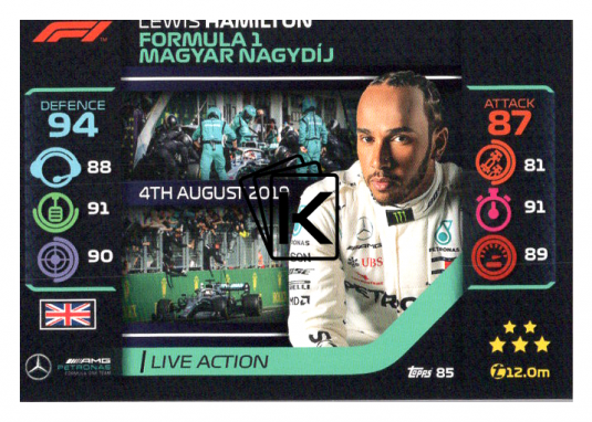 2020 Topps Formule 1 Turbo Attax 85 Live Action Lewis Hamilton Mercedes AMG