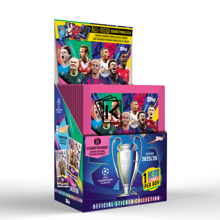 2025-26 Topps UEFA Champions League Box Samolepek ( 50 balíčků)