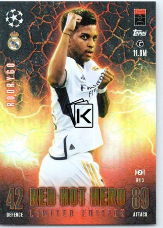 2023-24 Topps Match Attax EXTRA UEFA Club Competition Red Hot Hero Limited Edition RH3 Rodrygo (Real Madrid CF)