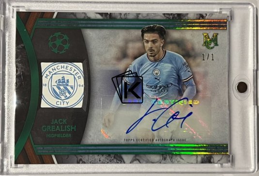 2022-23 Topps Museum Collection UCL Museum Autograph Relics MAR-JG Jack Grealish Emerald 1/1 Manchester City