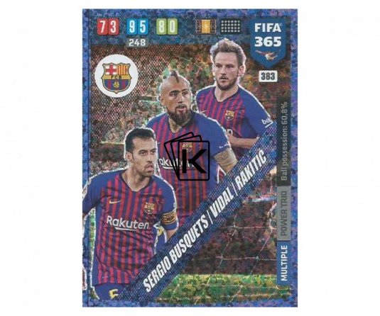 Fotbalová kartička Panini FIFA 365 – 2020 Multiple  383 Sergio Busquets Vidal Rakitic  FC Barcelona