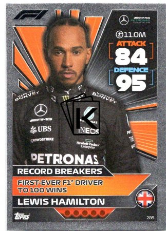 2022 Topps Formule 1Turbo Attax F1 Record Breakers 285 Lewis Hamilton (Mercedes-AMG)