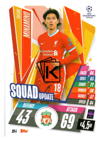 fotbalová kartička 2020-21 Topps Match Attax Champions League Extra Squad Update SU4 Takumi Minamino Liverpool FC