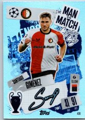 fotbalová kartička 2024-25 Topps Match Attax UEFA Club Competitions Man of the Match Signature Style 408 Santiago Giménez (Feyenoord)