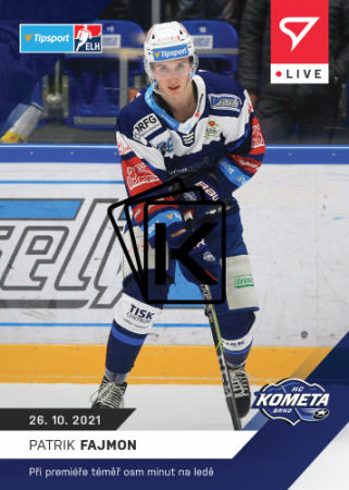 Hokejová kartička SportZoo 2021-22 Live L-033 Patrik Fajmon HC Kometa Brno