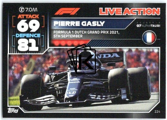 2022 Topps Formule 1Turbo Attax F1 Live Action 2021 224 Pierre Gasly (Scuderia AlphaTauri)