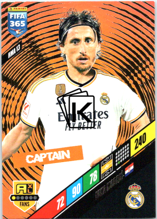 fotbalová karta Panini FIFA 365 2024 Adrenalyn XL RMA13 Luka Modrić Real Madrid CF Captain