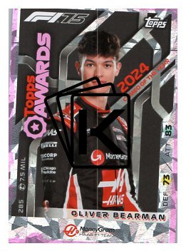 2025 Topps Turbo Attax F1 Moneygram Haas Topps Awards  285 Oliver Bearman-Paralel Pink