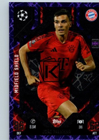 Fotbalová kartička 2024-25 Topps Match Attax EXTRA UEFA Club Competitions Midfield Shield 316. Joao Palhinha (FC Bayern München) Purple Parallel