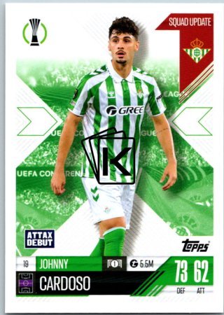 Fotbalová kartička 2024-25 Topps Match Attax EXTRA UEFA Club Competitions Squad Update 19.  Johnny Cardoso (Real Betis Balompié)