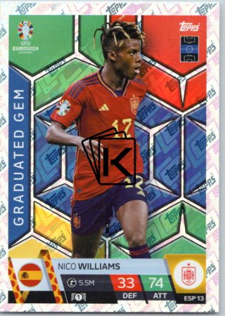 fotbalová karta Topps Match Attax EURO 2024 ESP13 Nico Williams (Spain)  -  Graduated Gem