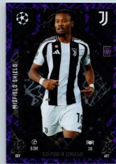 Fotbalová kartička 2024-25 Topps Match Attax EXTRA UEFA Club Competitions Midfield Shield 318.  Khépheren Thuram (Juventus) Purple Parallel