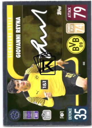 fotbalová kartička 2021-22 Topps Match Attax UEFA Champions League Signature Style 444 Giovanni Reyna Borussia Dortmund