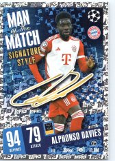 Fotbalová kartička 2023-24 Topps Match Attax UEFA Club Competitions  Man of the Match Signature Style  416	Alphonso Davies	FC Bayern München