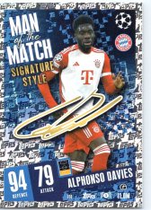 Fotbalová kartička 2023-24 Topps Match Attax UEFA Club Competitions  Man of the Match Signature Style  416	Alphonso Davies	FC Bayern München