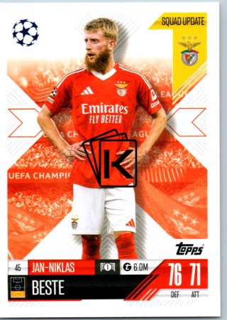 Fotbalová kartička 2024-25 Topps Match Attax EXTRA UEFA Club Competitions Squad Update 45.  Jan-Niklas Beste (SL Benfica)