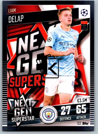fotbalová kartička 2020-21 Topps Match Attax 101 Champions League  Next Gen Superstar 122 Liam Delap Manchester City